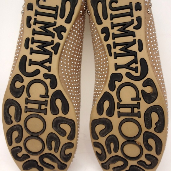 JIMMY CHOO Latte Taupe Suede Studded Flats 40.5 - Picture 6 of 8